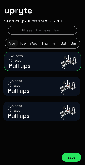 Upryte editable weekly workout plan on Android